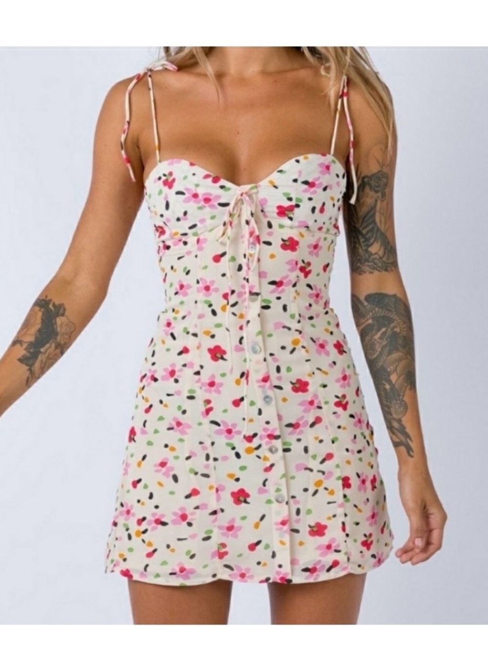 Princess Polly Pink & White Floral Tie-Front Mini Dress